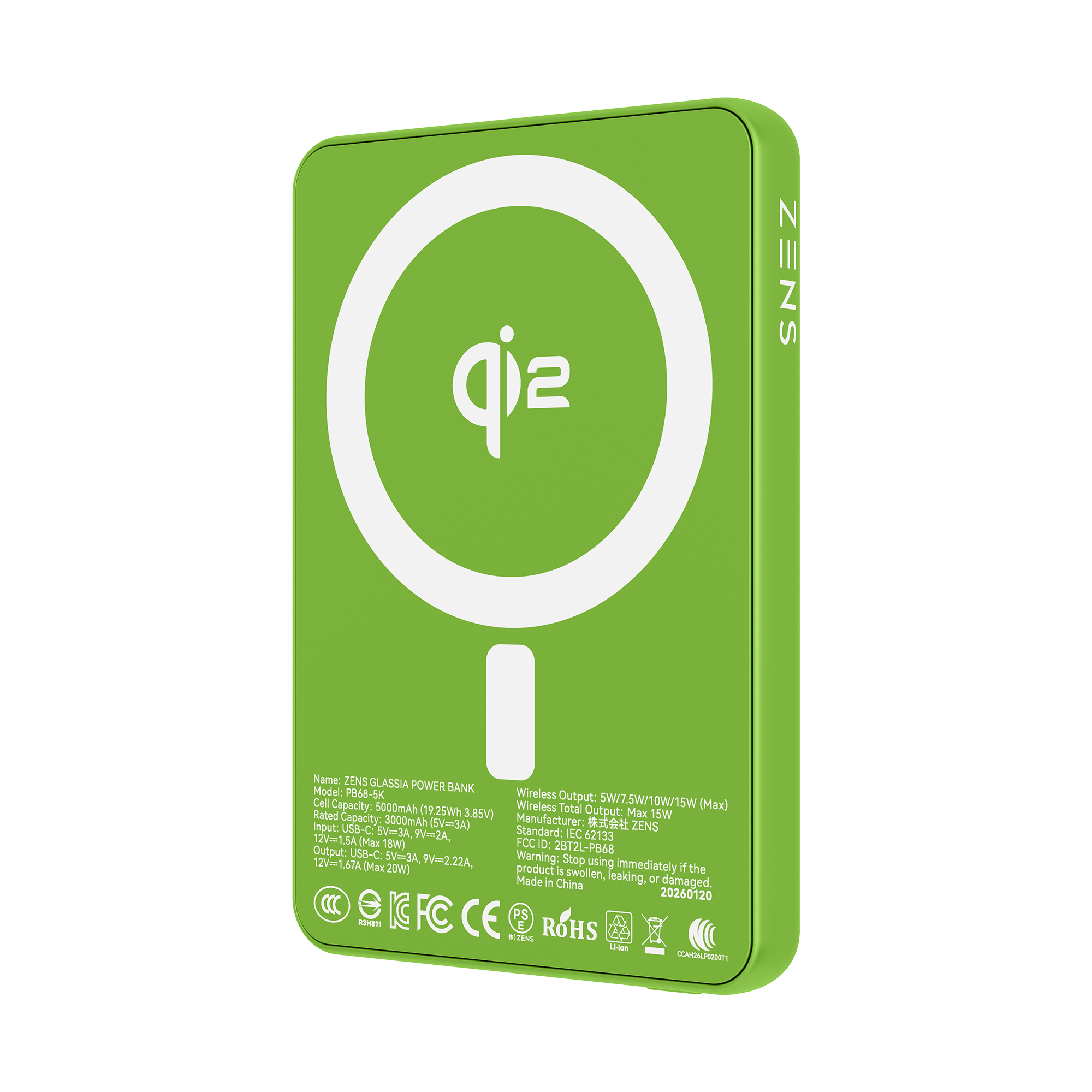 ZENS GLASSIA Qi2 磁吸式移動電源 - 鏡